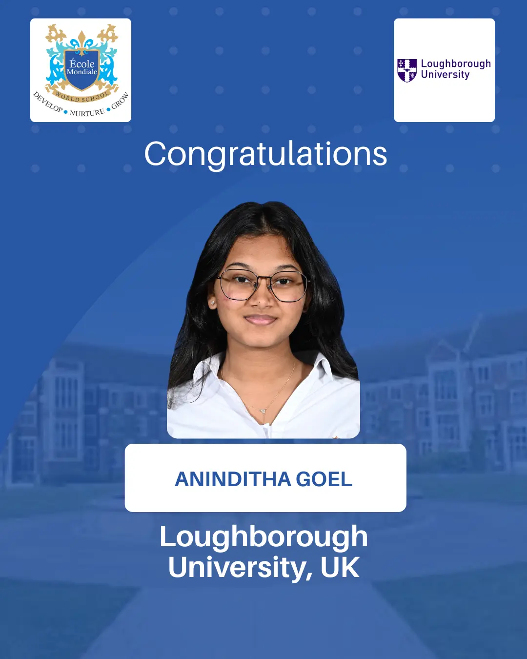 University Acceptances 2026 - Aninditha Goel - Loughborough University, UK